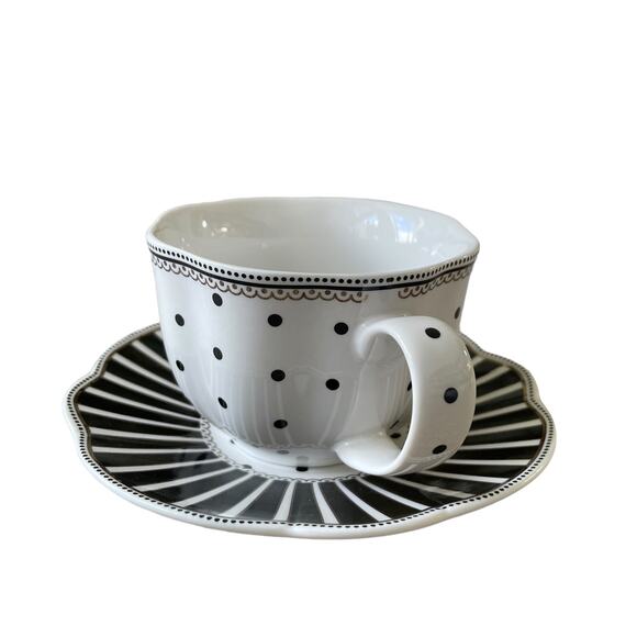 GRACE TEAWARE Black & White Striped Polka Dots Teacup and Saucer Set of 2 New - Picture 16 of 16